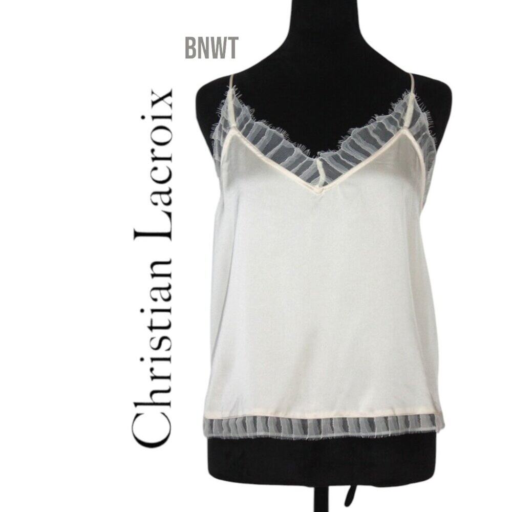 BNWT Christian Lacroix Ivory Camisole with Lace Trim Size Medium